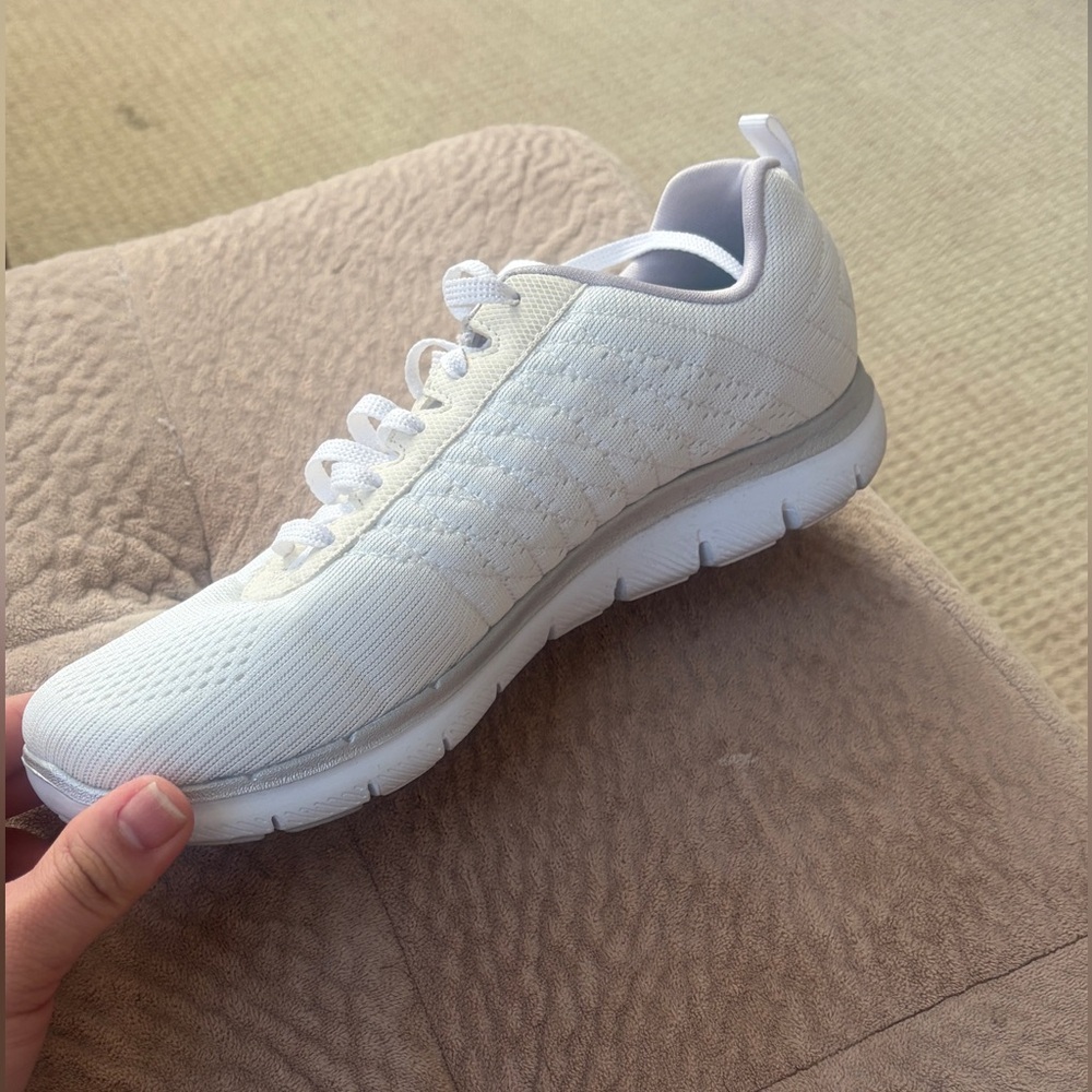 Skechers Women's White and Silver Sneakers - Picture 4 of 5